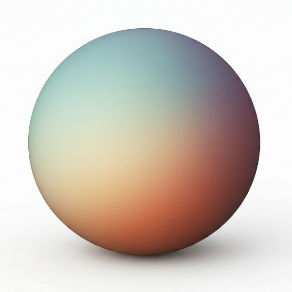 Gradient sphere transitioning from blue to orange on a white background
